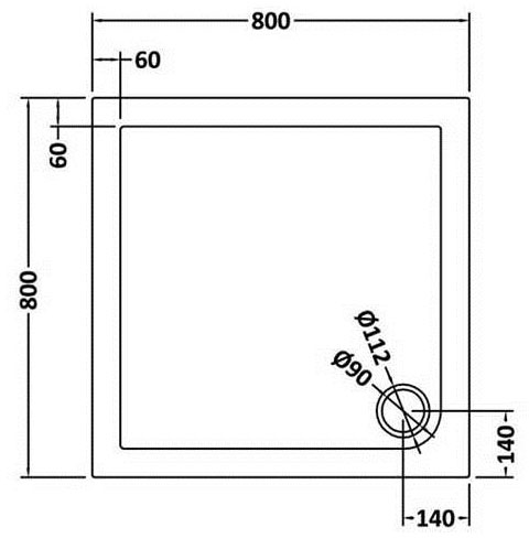 Technical image of Nuie Trays Square Shower Tray 800x800mm (Slate Grey).
