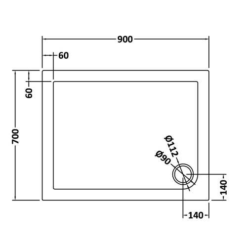 Technical image of Nuie Trays Rectangular Shower Tray 900x700mm (Slate Grey).