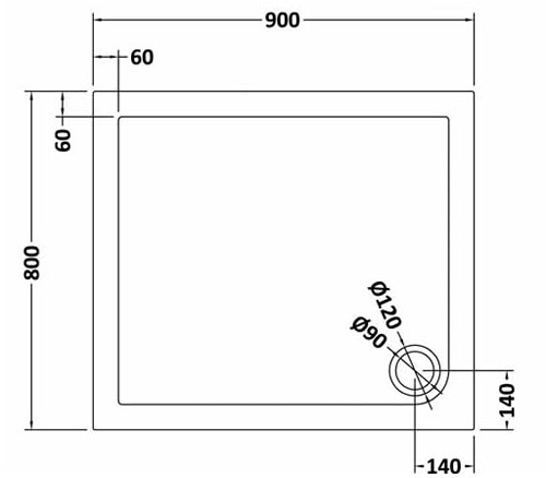 Technical image of Nuie Trays Rectangular Shower Tray 900x800mm (Slate Grey).