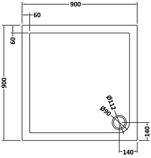 Technical image of Nuie Trays Square Shower Tray 900x900mm (Slate Grey).