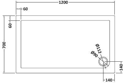 Technical image of Nuie Trays Rectangular Shower Tray 1200x700mm (Slate Grey).