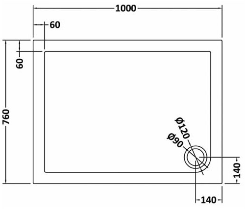Technical image of Nuie Trays Rectangular Shower Tray 1000x760mm (Slate Grey).