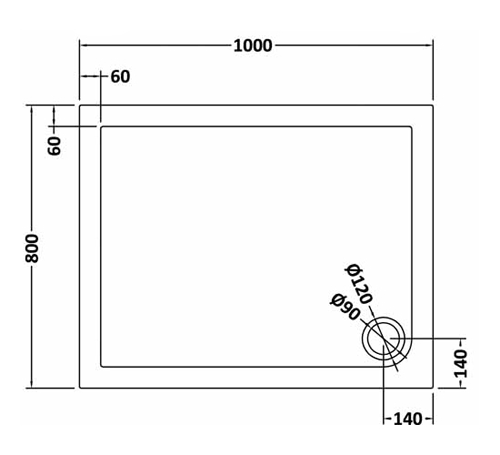 Technical image of Nuie Trays Rectangular Shower Tray 1000x800mm (Slate Grey).