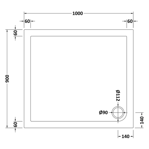 Technical image of Nuie Trays Rectangular Shower Tray 1000x900mm (Slate Grey).