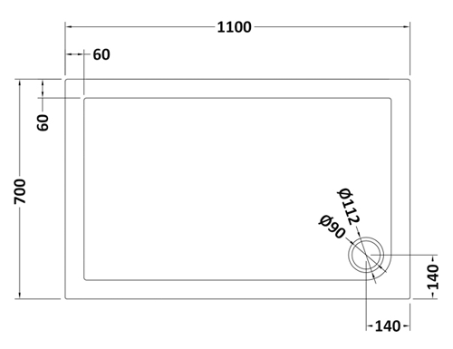 Technical image of Nuie Trays Rectangular Shower Tray 1100x700mm (Slate Grey).
