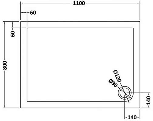 Technical image of Nuie Trays Rectangular Shower Tray 1100x800mm (Slate Grey).