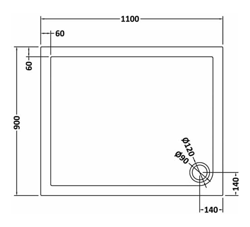 Technical image of Nuie Trays Rectangular Shower Tray 1100x900mm (Slate Grey).