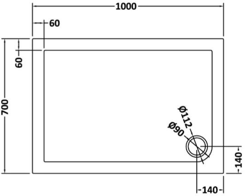 Technical image of Nuie Trays Rectangular Shower Tray 1000x700mm (Slate Grey).
