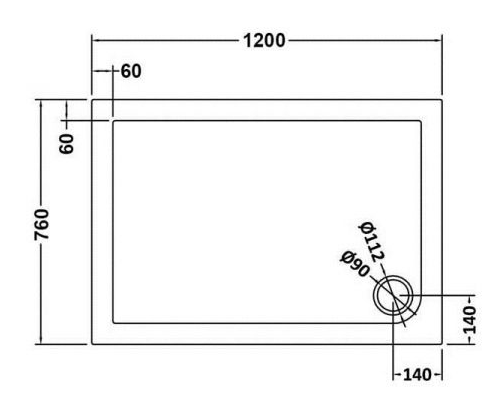 Technical image of Nuie Trays Rectangular Shower Tray 1200x760mm (Slate Grey).