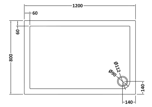 Technical image of Nuie Trays Rectangular Shower Tray 1200x800mm (Slate Grey).