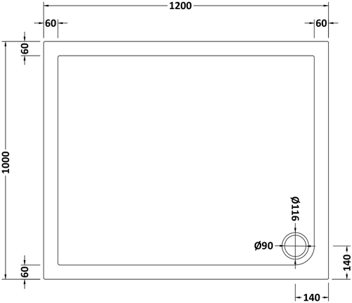Technical image of Nuie Trays Rectangular Shower Tray 1200x1000mm (Slate Grey).