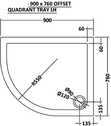 Technical image of Nuie Trays Offset Quadrant Shower Tray 900x760 (LH, Slate Grey).