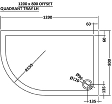 Technical image of Nuie Trays Offset Quadrant Shower Tray 1200x800 (LH, Slate Grey).