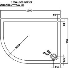 Technical image of Nuie Trays Offset Quadrant Shower Tray 1200x900 (LH, Slate Grey).