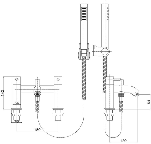 Technical image of Ultra Verity Bath Shower Mixer Tap With Shower Kit  (Chrome).