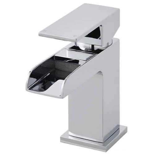 Larger image of Nuie Strike Mini Waterfall Basin Mixer Tap With Push Button Waste (Chrome).