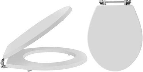 Larger image of Ultra Lewiston Wooden Toilet Seat With Chrome Hinges (White).