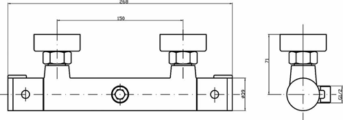 Technical image of Ultra Showers TMV2 Thermostatic Bar Shower Valve (Top Outlet).