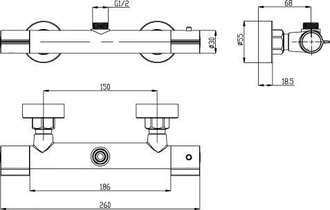 Technical image of Ultra Showers Slimline Thermostatic Bar Shower Valve & Telescopic Riser Kit.