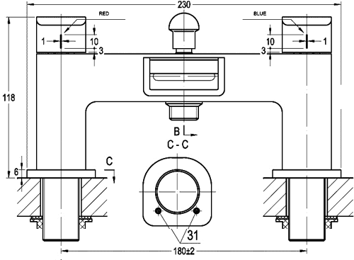 Technical image of Hudson Reed Verse Waterfall Basin & Bath Shower Mixer Tap Set.