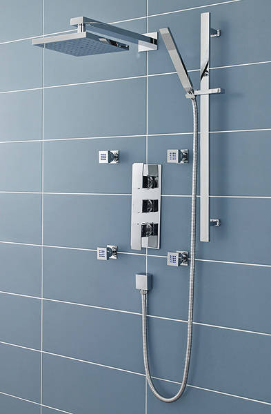 Larger image of Ultra Vibe Vibe Thermostatic Shower Valve With Head, Slide Rail & Jets.