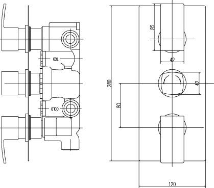 Technical image of Ultra Vibe Vibe Thermostatic Shower Valve With Head, Slide Rail & Jets.