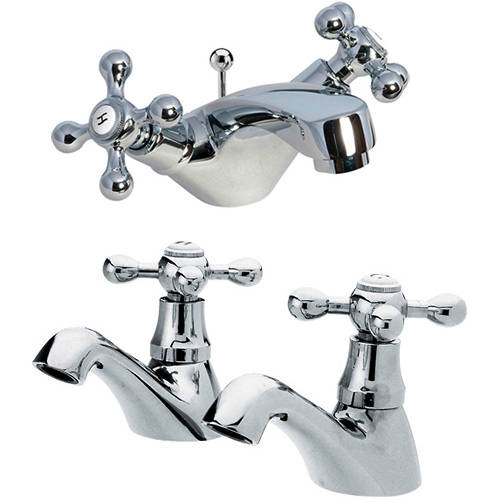 Larger image of Nuie Viscount Mono Basin Mixer & Bath Taps Pack (Chrome).