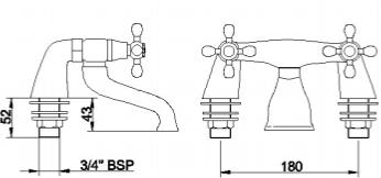 Technical image of Nuie Viscount Mono Basin Mixer & Bath Filler Taps Pack (Chrome).
