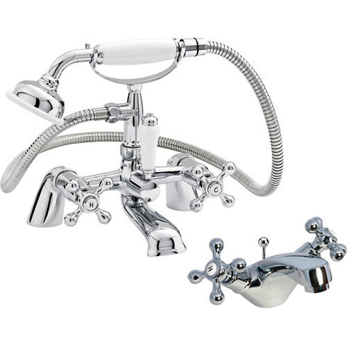 Larger image of Nuie Viscount Basin Mixer & Bath Shower Mixer Taps Pack (Large Handset).