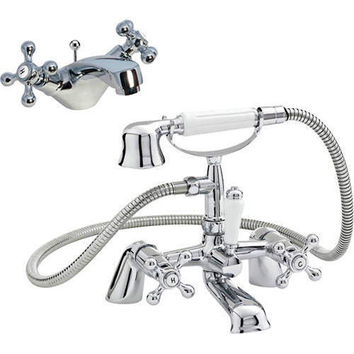 Larger image of Nuie Viscount Basin Mixer & Bath Shower Mixer Taps Pack (Small Handset).