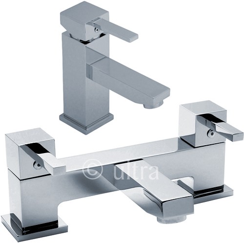 Larger image of Ultra Volt Basin Mixer & Bath Filler Tap Set (Chrome).