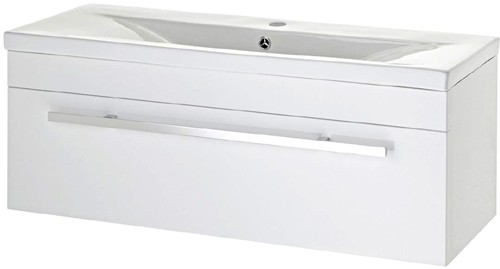 Larger image of Premier Eden Wall Mounted Vanity Unit With Door (White). 1000x350mm.