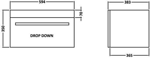 Technical image of Premier Cardinal Wall Mounted Vanity Unit With Door (White). 600x350mm.