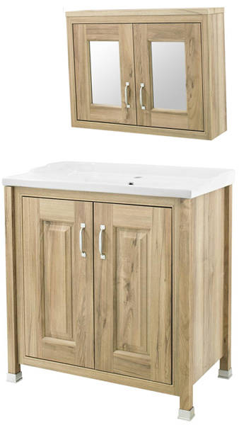 Larger image of Old London Furniture 800mm Vanity & Mirror Cabinet Pack (Walnut).