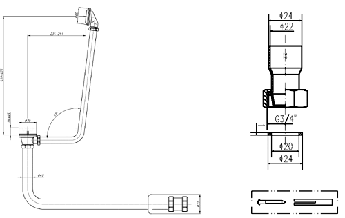 Technical image of Crown Series P Roll Top Bath Pack In Chrome.