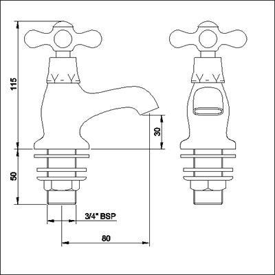 Technical image of Ultra Nostalgic Bath Taps (Pair, Chrome)