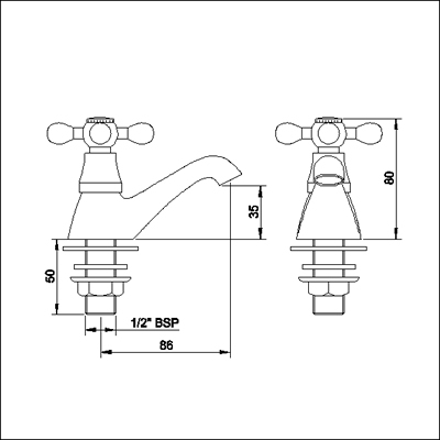 Technical image of Viscount Basin Taps (Pair, Chrome)