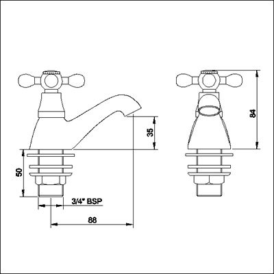 Technical image of Viscount Bath taps (Pair, Chrome)