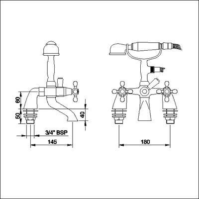 Technical image of Viscount Bath Shower Mixer with Small Handset (Chrome)