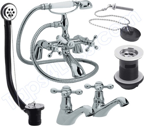 Larger image of Viscount Mixer Pack (Small Handset)  With Basin Taps and Wastes.