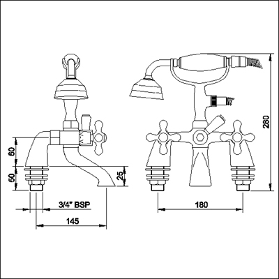 Technical image of Ultra Nostalgic Bath Shower Mixer (Gold)