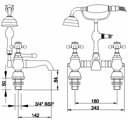 Technical image of Ultra York Basin & Bath Shower Mixer Tap Pack (Chrome).