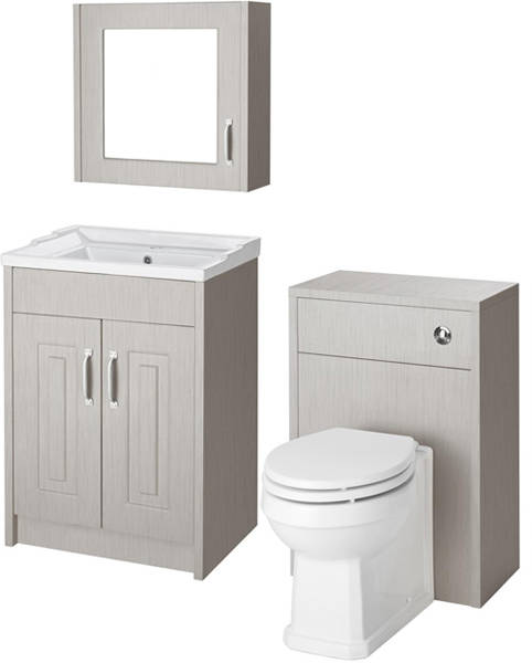 Larger image of Old London York 600mm Vanity, 500mm WC Unit & Mirror Cabinet Pack (Grey).