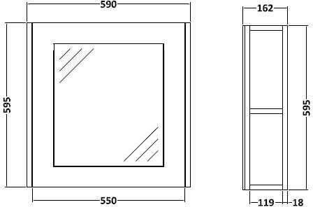 Technical image of Old London York 600mm Vanity, 500mm WC Unit & Mirror Cabinet Pack (Oak).