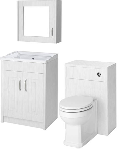 Larger image of Old London York 600mm Vanity, 500mm WC Unit & Mirror Cabinet Pack (White).