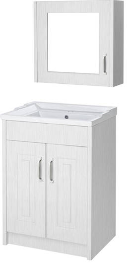 Larger image of Old London York 600mm Vanity Unit & Mirror Cabinet Pack (White).