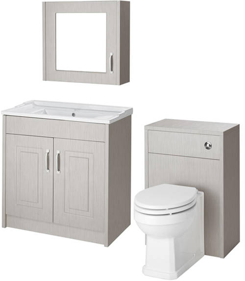 Larger image of Old London York 800mm Vanity, 500mm WC Unit & Mirror Cabinet Pack (Grey).