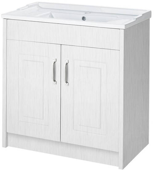 Example image of Old London York 800mm Vanity, 500mm WC Unit & Mirror Cabinet Pack (White).