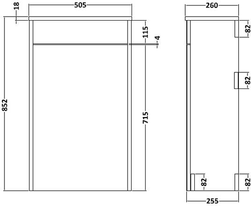 Technical image of Old London York 800mm Vanity, 500mm WC Unit & Mirror Cabinet Pack (White).