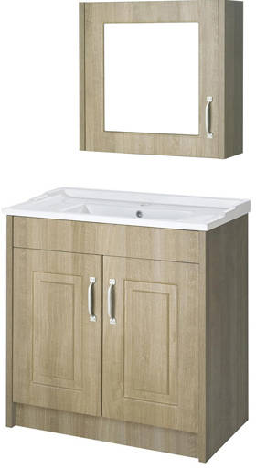 Larger image of Old London York 800mm Vanity Unit & Mirror Cabinet Pack (Oak).